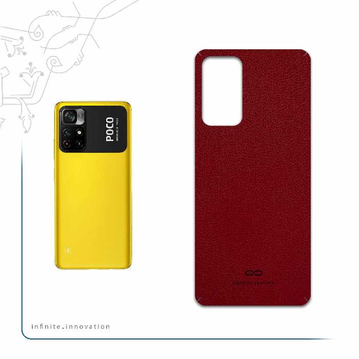 برچسب پوششی ماهوت مدل Red-Leather مناسب برای گوشی موبایل شیائومی Poco M4 Pro 5G