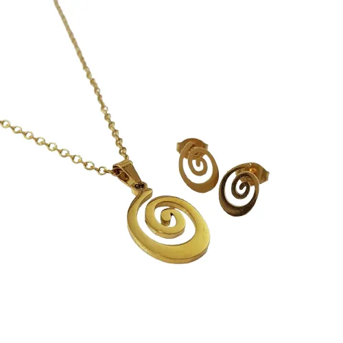 نیم ست گوشواره و گردنبند استیل طلایی طرح مارپیچ ، کار بسیار زیبا و ظریف