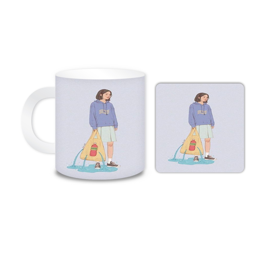 ماگ مدل دختر کد 490 به همراه زیر لیوانی