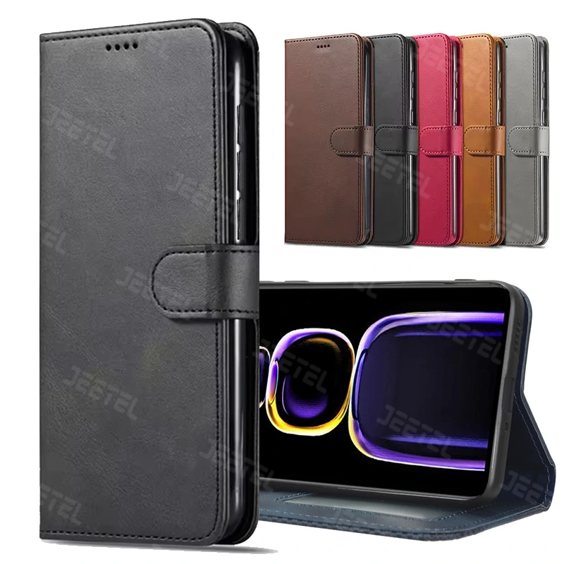 کیف چرمی Xiaomi POCO F5 Pro مدل لپ تاپی جاکارتی دار (محافظ لنزدار)