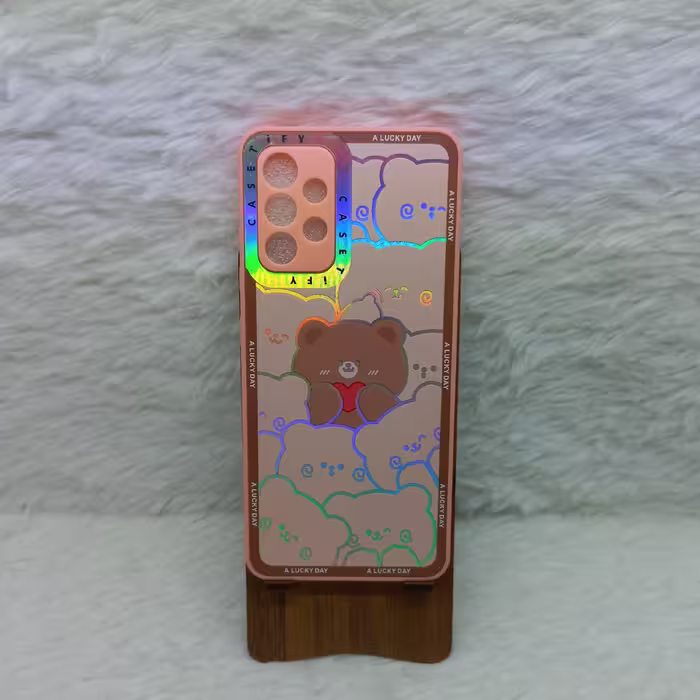 گارد (قاب) دخترونه A32 4G مدل هولوگرامی طرح خرس صورتی مناسب گوشی Samsung A32 4G