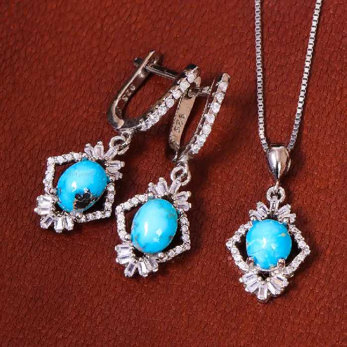 نیم ست فیروزه زنانه کد 18123 - جواهری مشاهیر