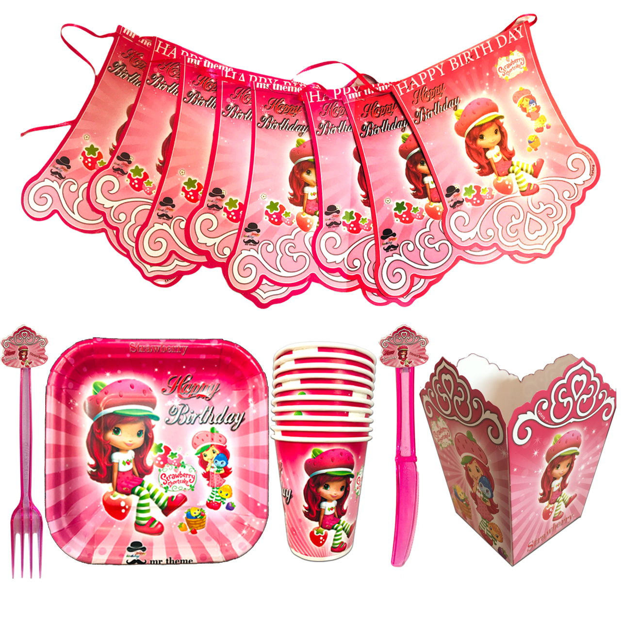 مجموعه 58 عددی تم تولد مستر تم طرح دختر توت فرنگی سوپر پلاس 