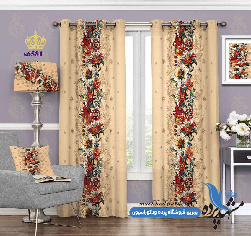پرده پانچ اسلیمی طرح گلدار کد 6581-s
