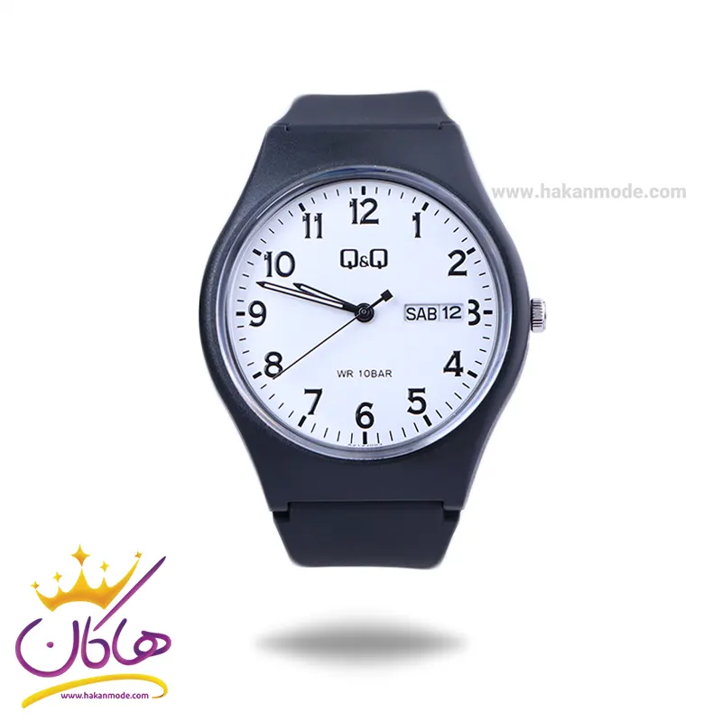 ساعت پسرانه کیو اند کیو بند رابر مشکی صفحه سفید A212J003Y