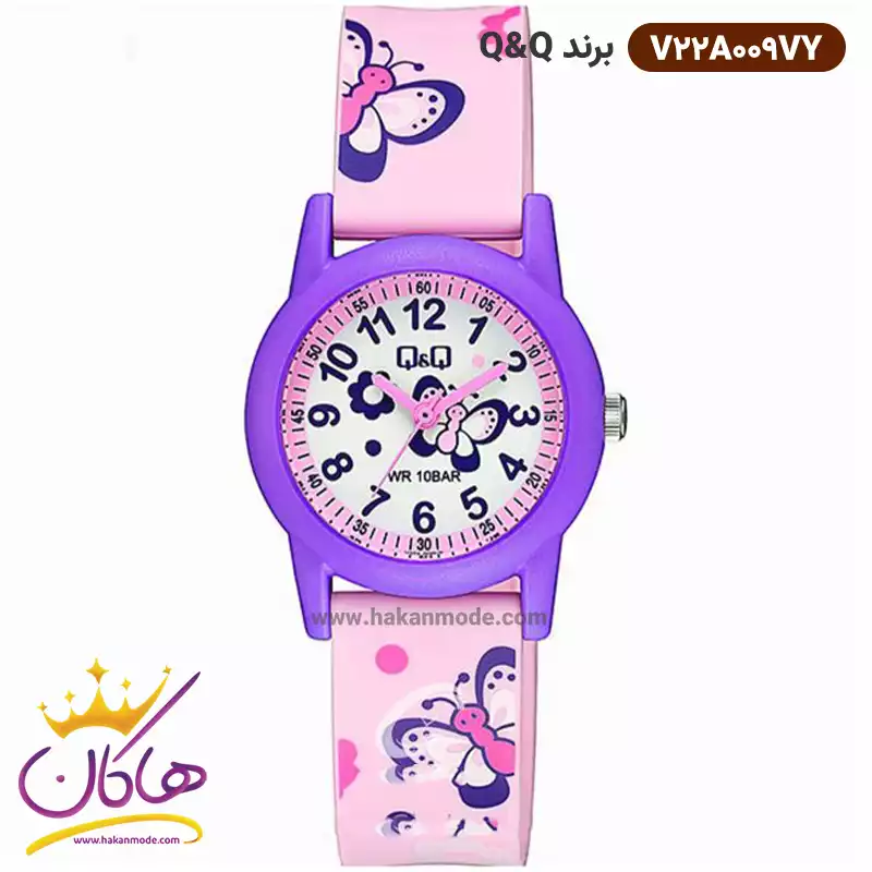 ساعت کیو اند کیو دخترانه سیلیکونی بنفش طرح پروانه V22A009VY