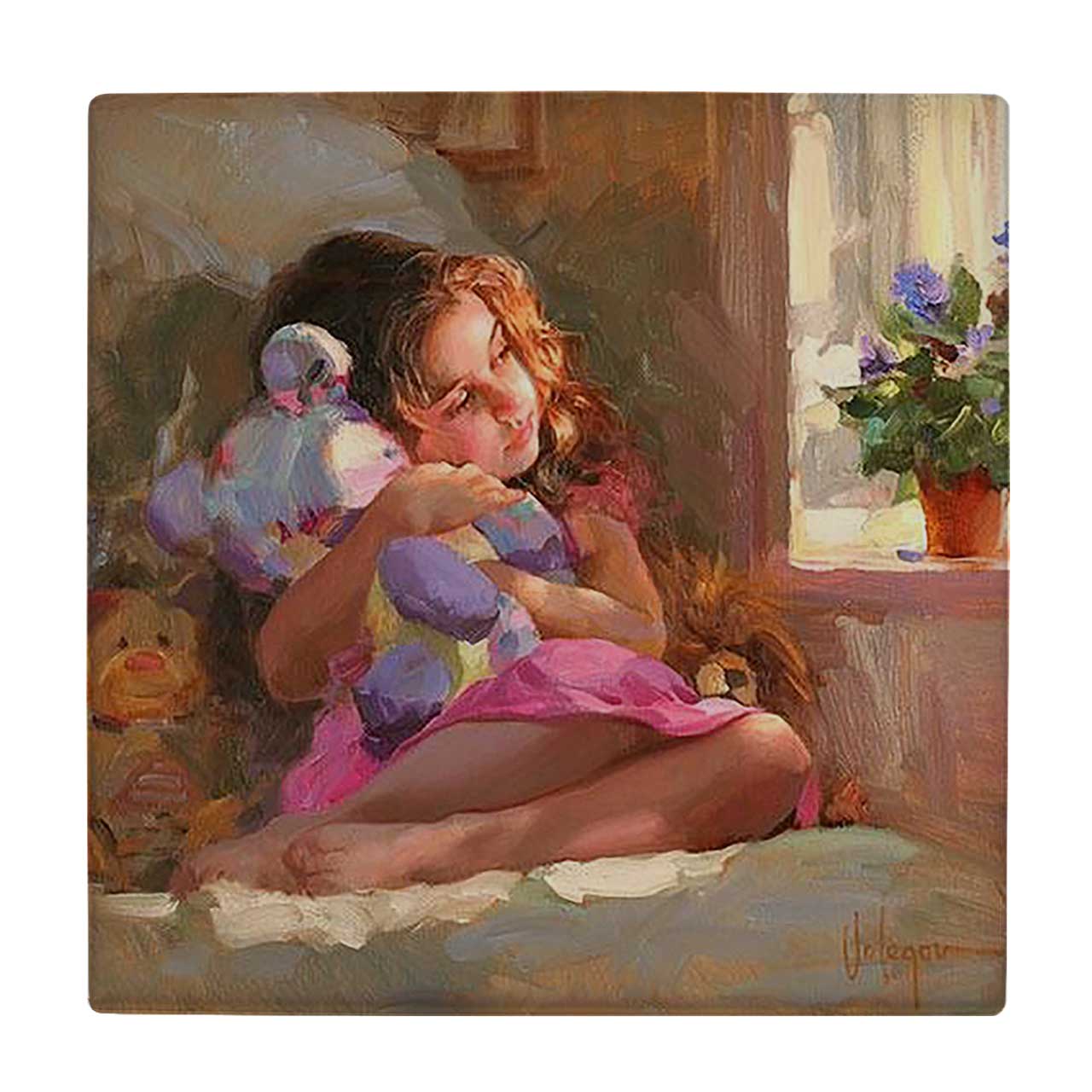  کاشی کارنیلا طرح نقاشی دختر بچه و عروسک ها کد wkk992