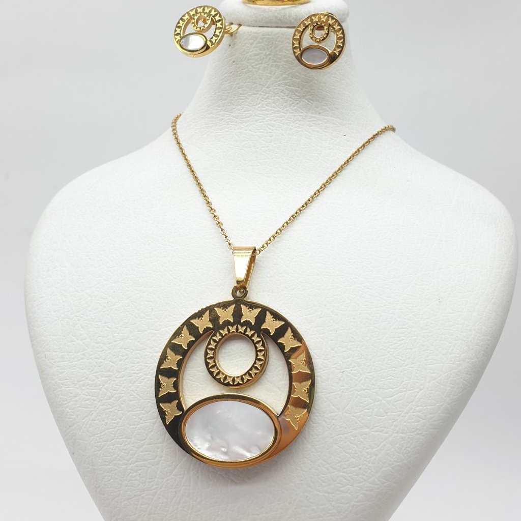 نیم ست رنگ ثابت  با مارک حک شده  طرح پروانه  