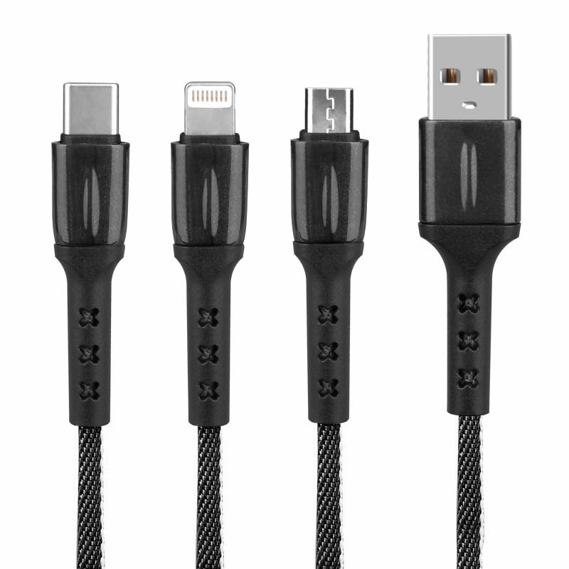 کابل تبدیل USB به microUSB / USB-C / لایتنینگ مدل JKX37 طول 0.15 متر