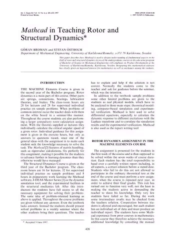 خرید و دانلود نسخه کامل کتاب Mathcad in Teaching Rotor and Structural Dynamics
