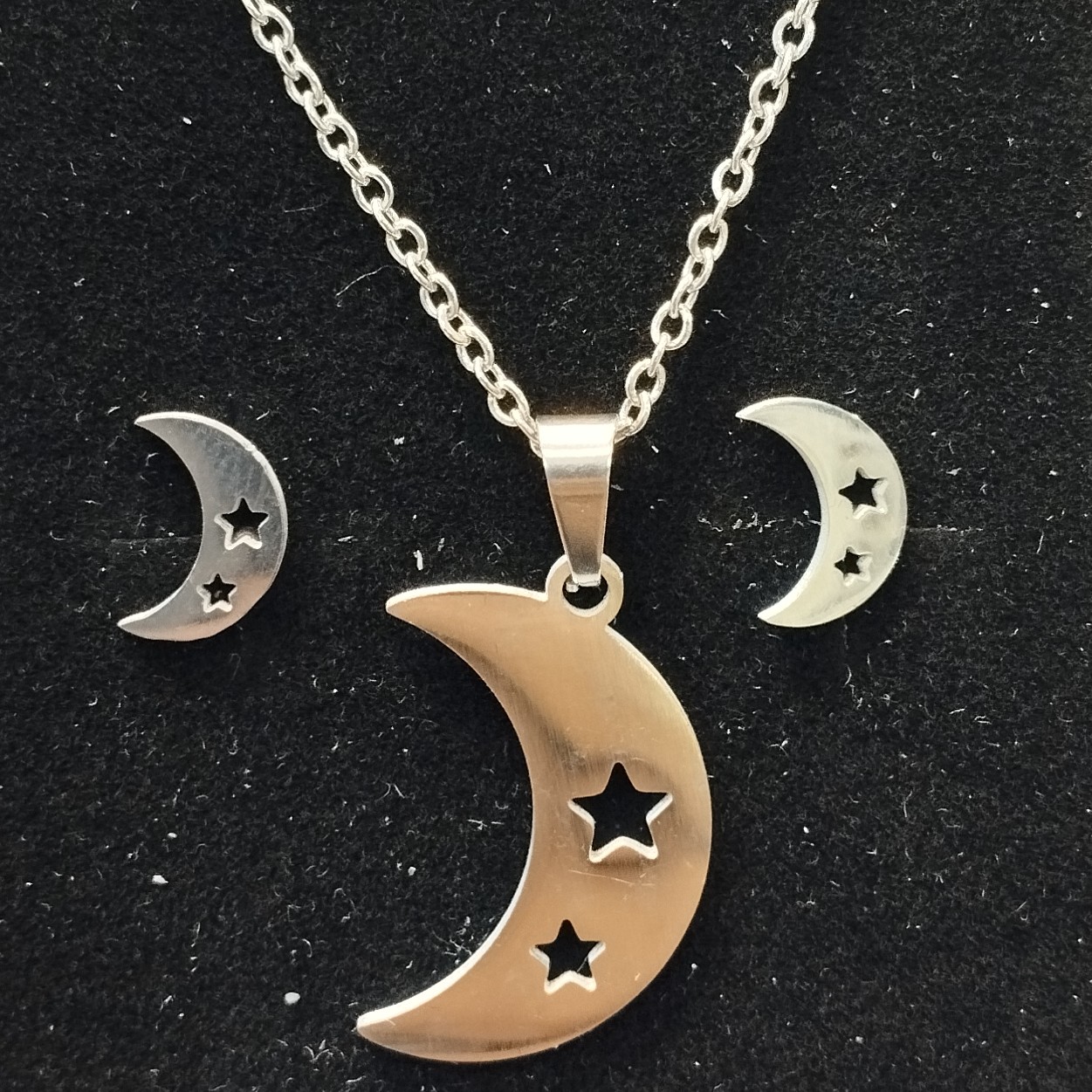 نیم ست استیل رنگ ثابت بدون حساسیت مدل رنگ نقره ای طرح ماه کد1