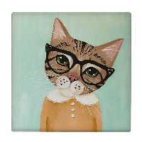  کاشی کارنیلا طرح نقاشی گربه و عینک کد wkk900