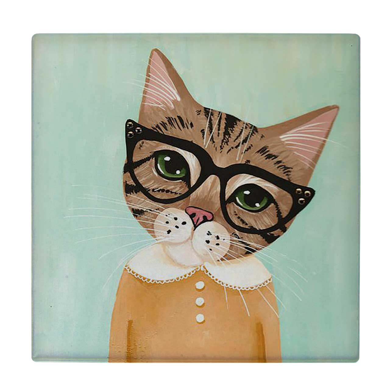  کاشی کارنیلا طرح نقاشی گربه و عینک کد wkk900