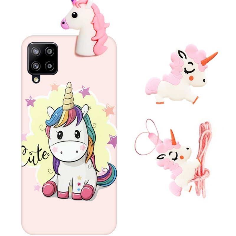 قاب دخترانه مدل عروسکی یونیکورن برای گوشی Samsung Galaxy A22 4G همراه با پاپ سوکت و پام پام طرحدار سیلیکونی Unicorn 3D Fantasy Case