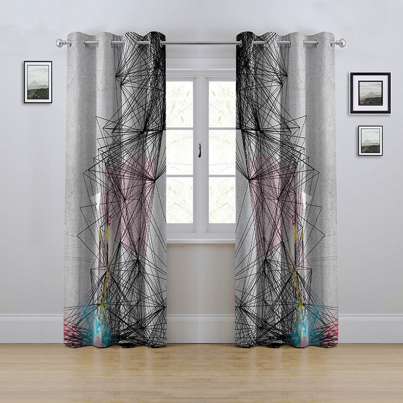 پرده پانچی مدل اشکال هندسی ابعاد ارتفاع280در عرض145