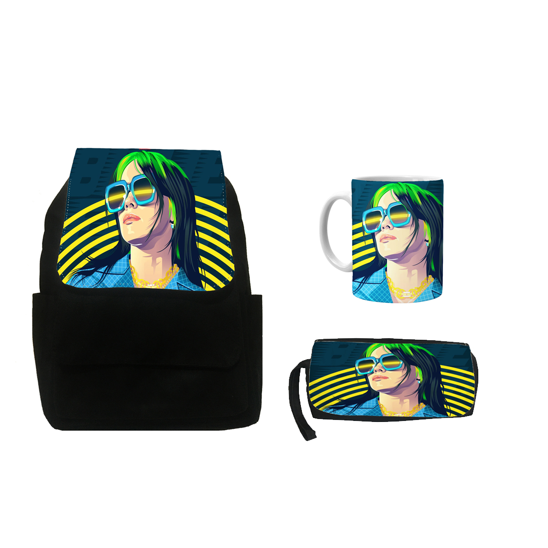 کوله پشتی طرح بیلی ایلیش کد Si29 به همراه جامدادی و ماگ