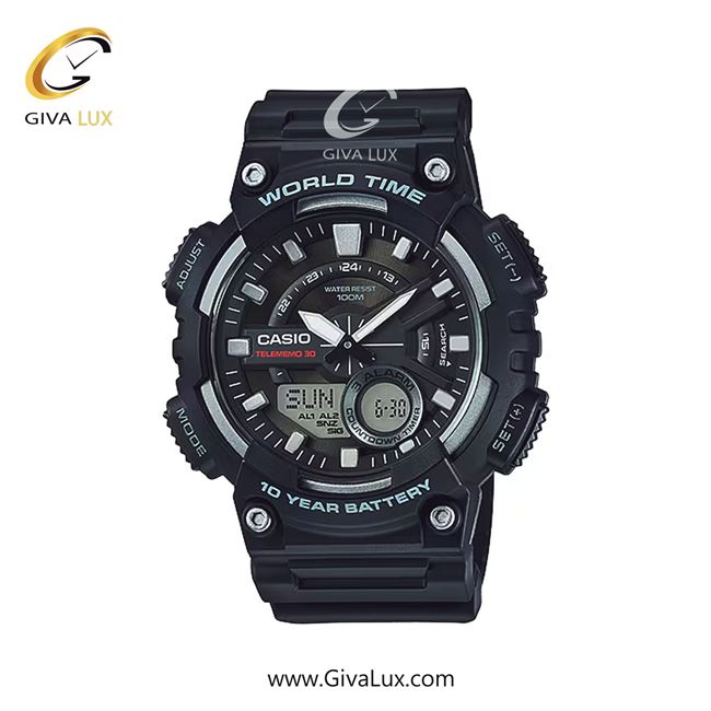 ساعت مچی اورجینال مردانه کاسیو Casio دو زمانه | مشکی| مشکی-نقره ای| کد رفرنس AEQ-110W-1AVDF