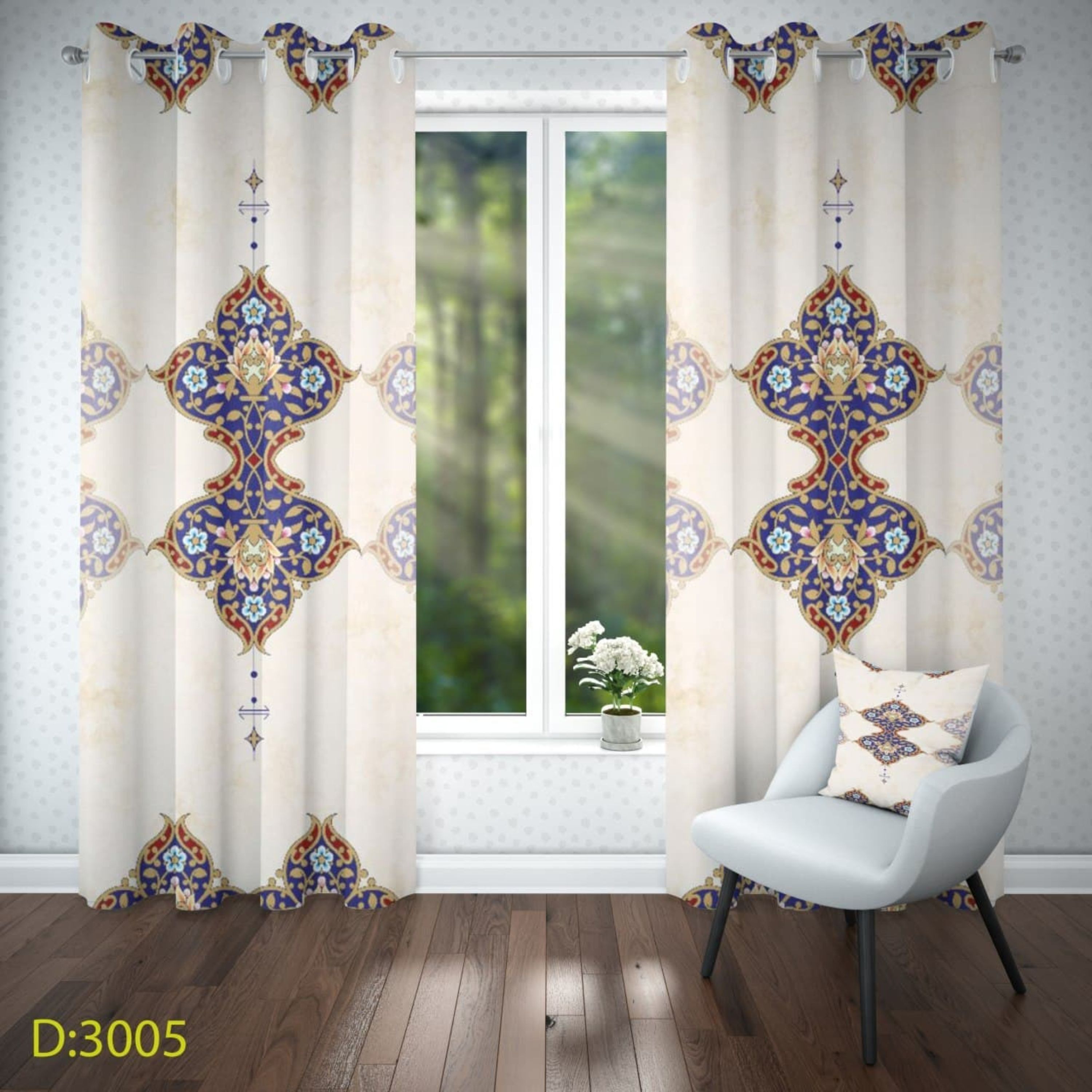 پرده تصویری چاپی طرح گل اسلیمی  - کد 3005