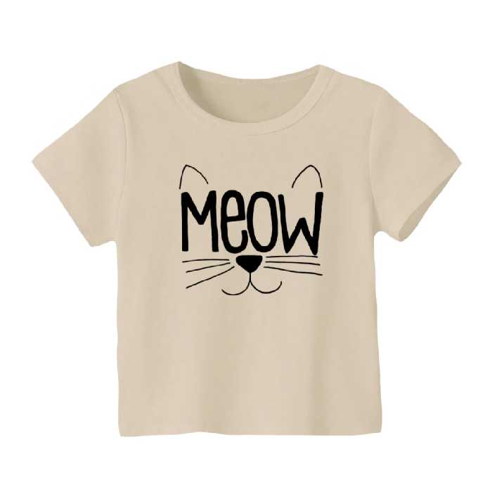 تی شرت آستین کوتاه بچگانه مدل گربه کد 10 رنگ کرم