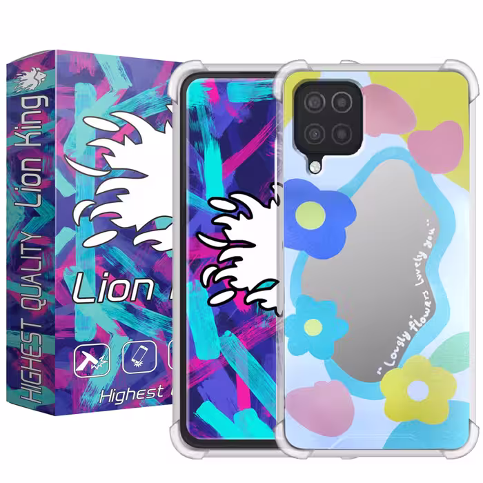 کاور لاین کینگ مدل آینه ایی نشکن طرح گل مناسب برای گوشی موبایل سامسونگ Galaxy A22 4G