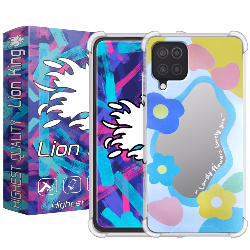 کاور لاین کینگ مدل آینه ایی نشکن طرح گل مناسب برای گوشی موبایل سامسونگ Galaxy A22 4G