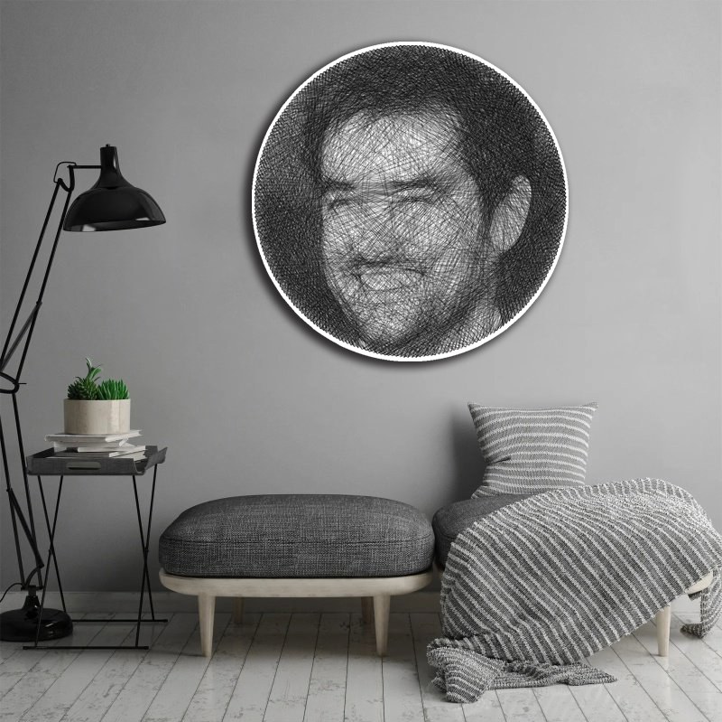 تابلو دستبافت میخ و نخ شهاب حسینی - قطر 60 سانتی متر 