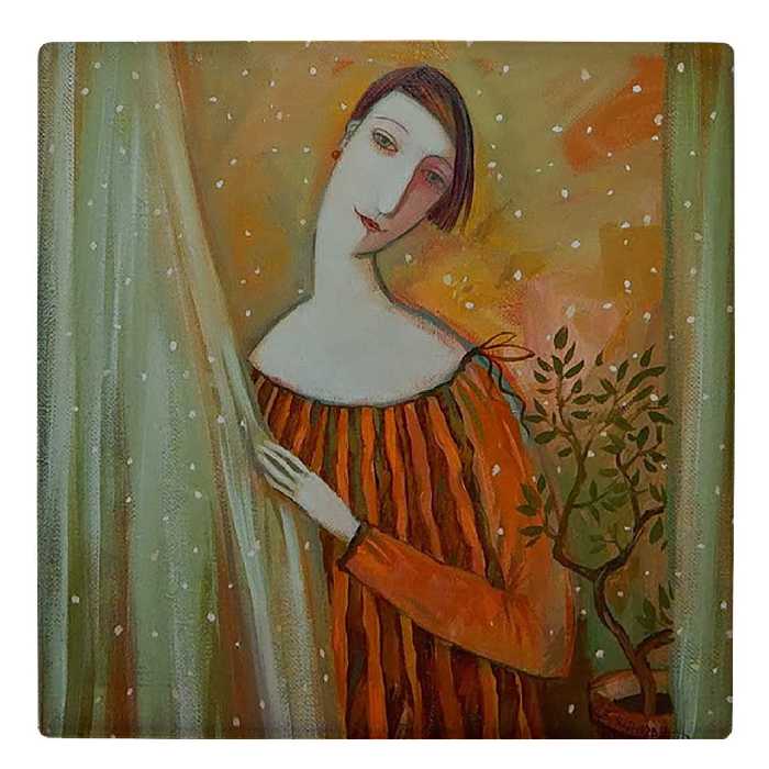  کاشی کارنیلا طرح دختر و گلدان کد wk124