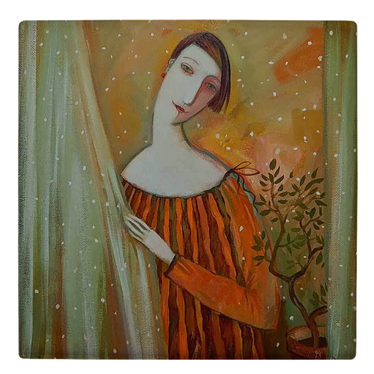  کاشی کارنیلا طرح دختر و گلدان کد wk124