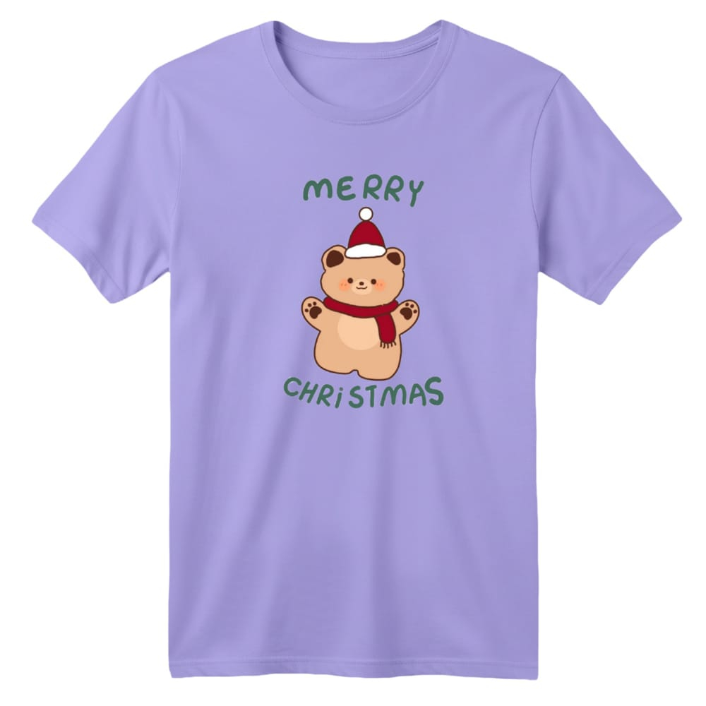 تی شرت آستین کوتاه بچگانه مدل خرس کریسمس کد 2 رنگ یاسی