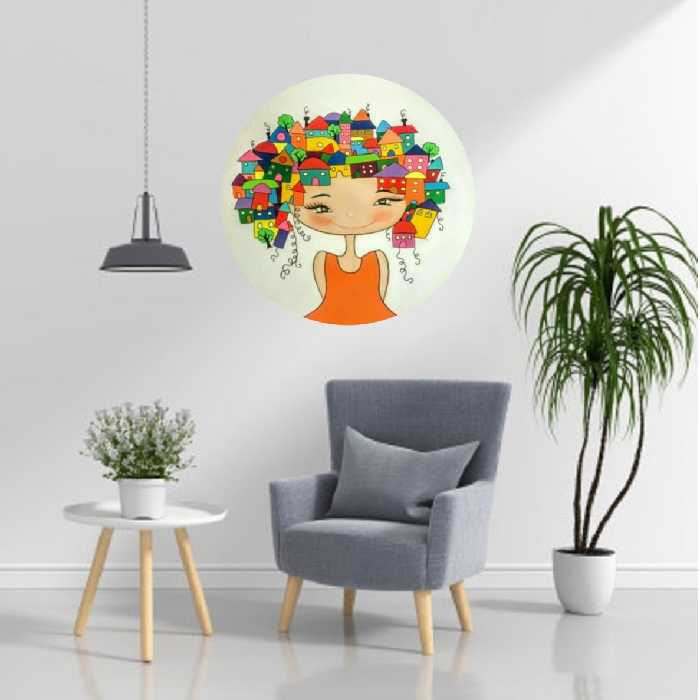 بشقاب دیوارکوب سفالی طرح دختر خانه به دوش