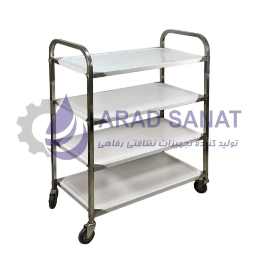 ترولی چهار طبقه استیل تخت 624