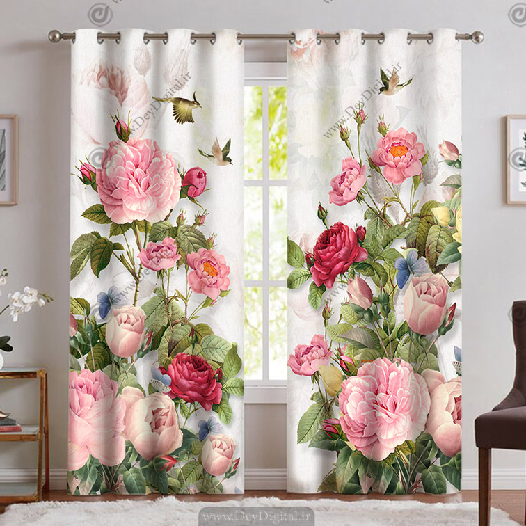 خرید پرده چاپی اتاق خواب طرح گل نقاشی