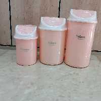 سرویس سه عددی سطل زباله بادبزنی، سایز کوچک ،متوسط ،بزرگ، رنگ صورتی پاستیلی