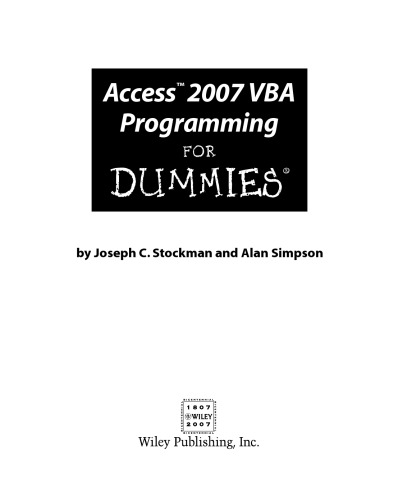 خرید و دانلود نسخه کامل کتاب Access 2007 VBA programming for dummies