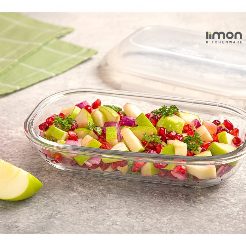 ظرف نگهدارنده بیضی شیشه ای دربدار لیمون 900 میلی