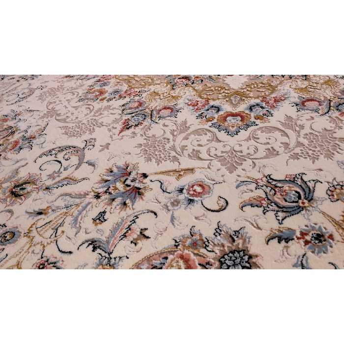 فرش ماشینی زمرد مشهد مدل 37000 زمینه کرم