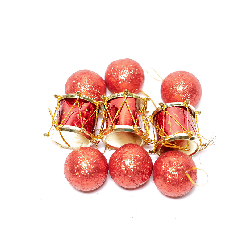 آویز تزیینی مدل گوی  و طبل کریسمس مجموعه 9 عددی