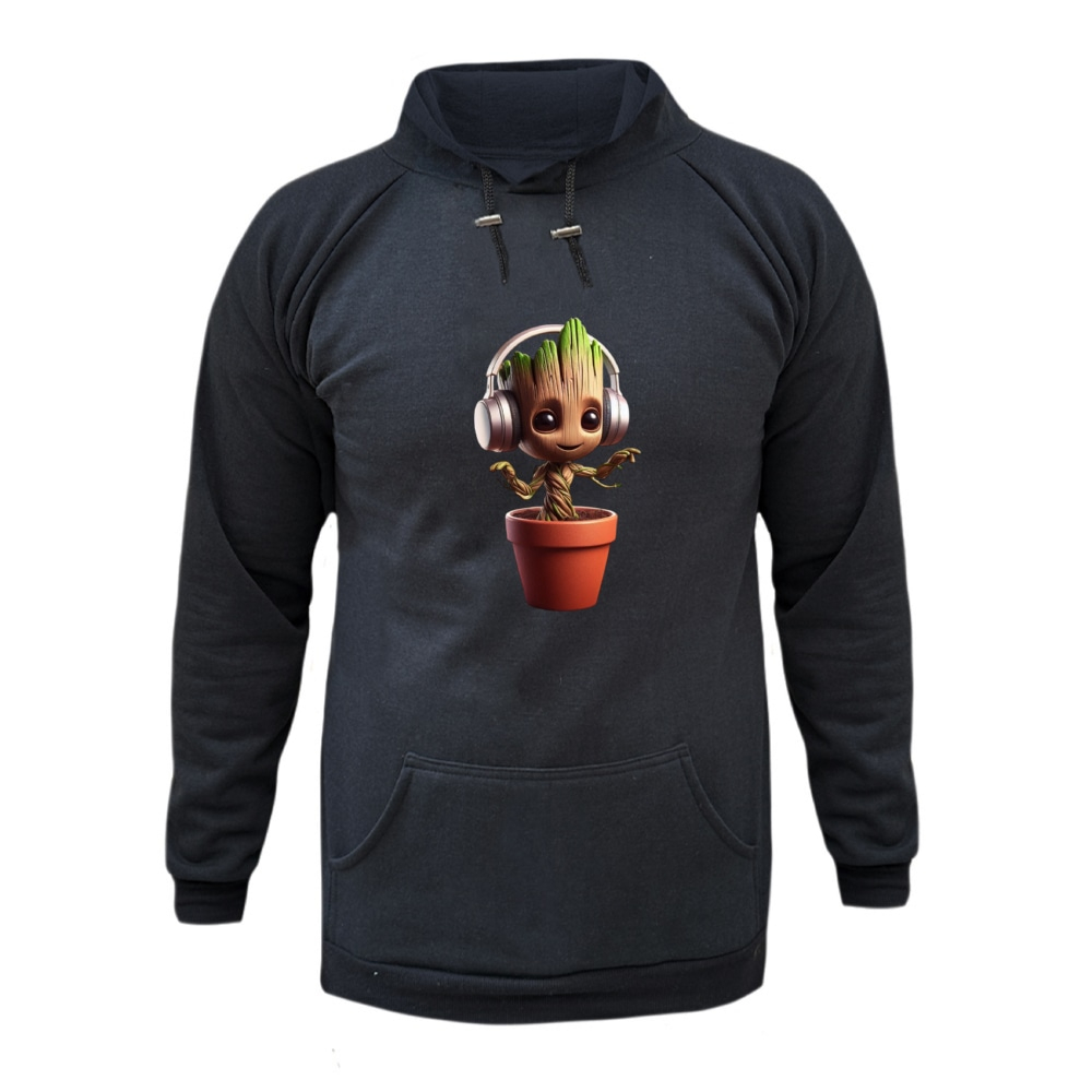 هودی زنانه مدل گروت و گلدان رنگ دغال سنگی