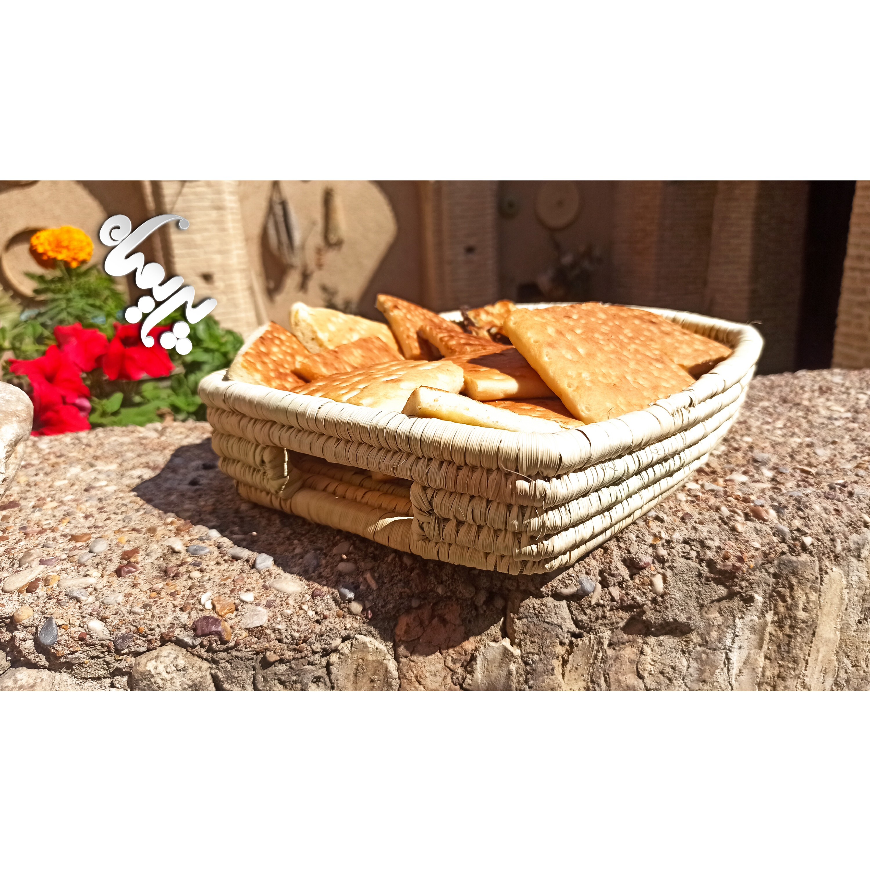 سینی حصیر بافی طرح مستطیلی دو دسته ابعاد 35در 25