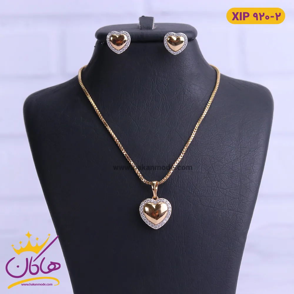 نیم ست استیل زنانه قلبی دور نگین | کد xip 920/2