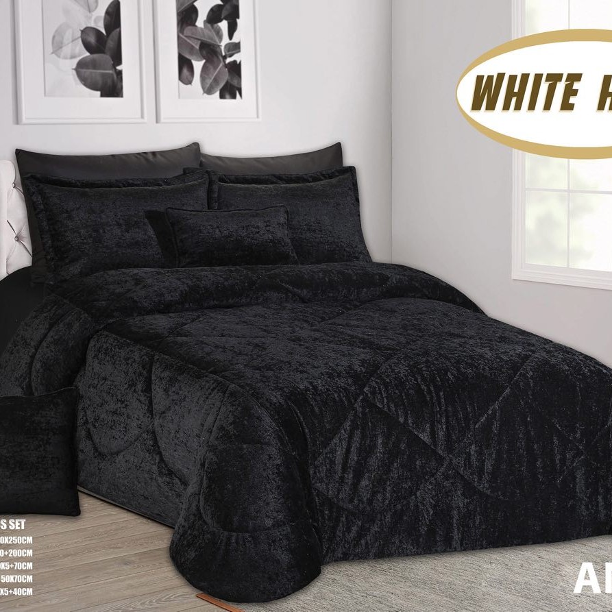 روتختی مخمل پنلی ترک درجه یک برند وایت هوم طرح آنجل جنس مخمل ایندکس شیک و پرفروش مشکی