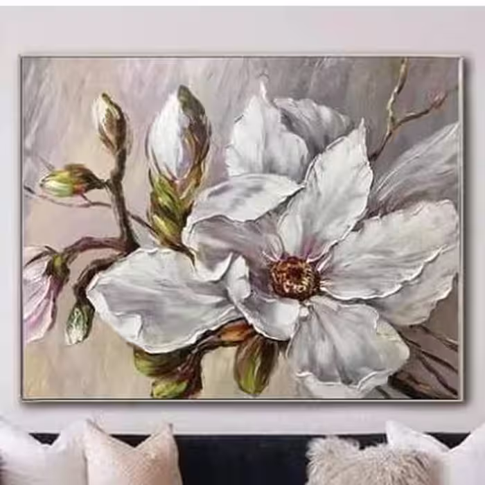 تابلو دکوراتیو گل برجسته ابعاد 100در 80  رنگ طوسی نقره ای 
