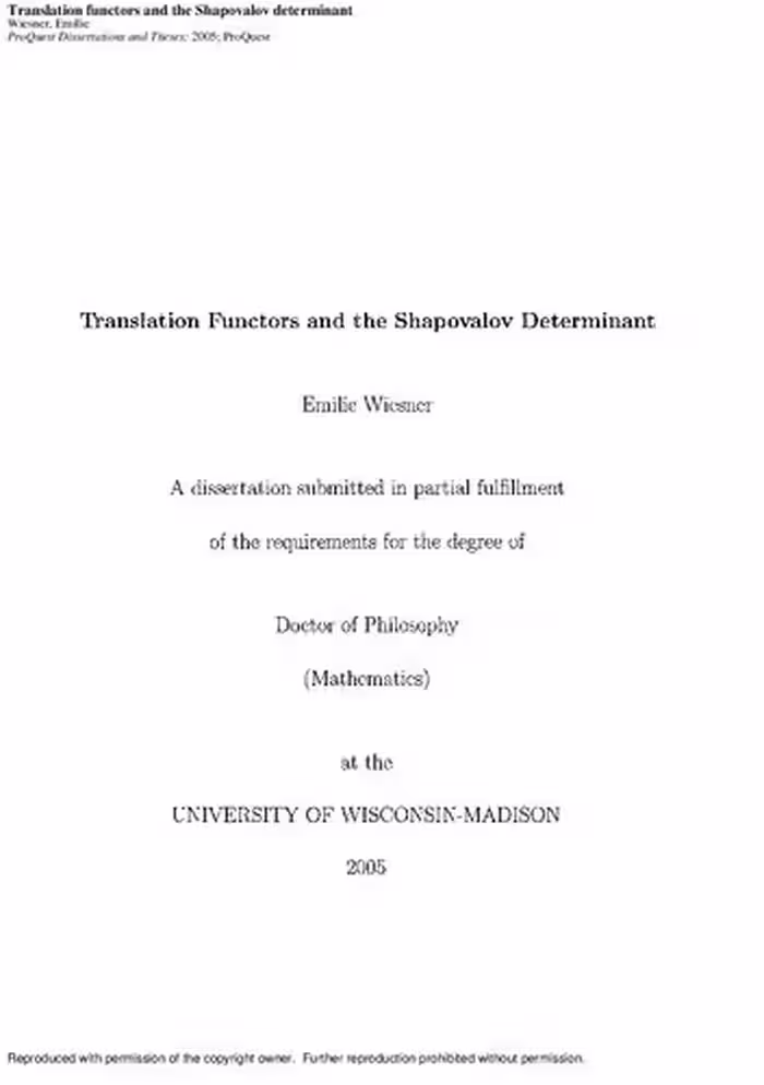 خرید و دانلود نسخه کامل کتاب Translation Functors and the Shapovalov Determinant