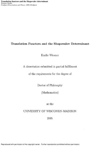 خرید و دانلود نسخه کامل کتاب Translation Functors and the Shapovalov Determinant