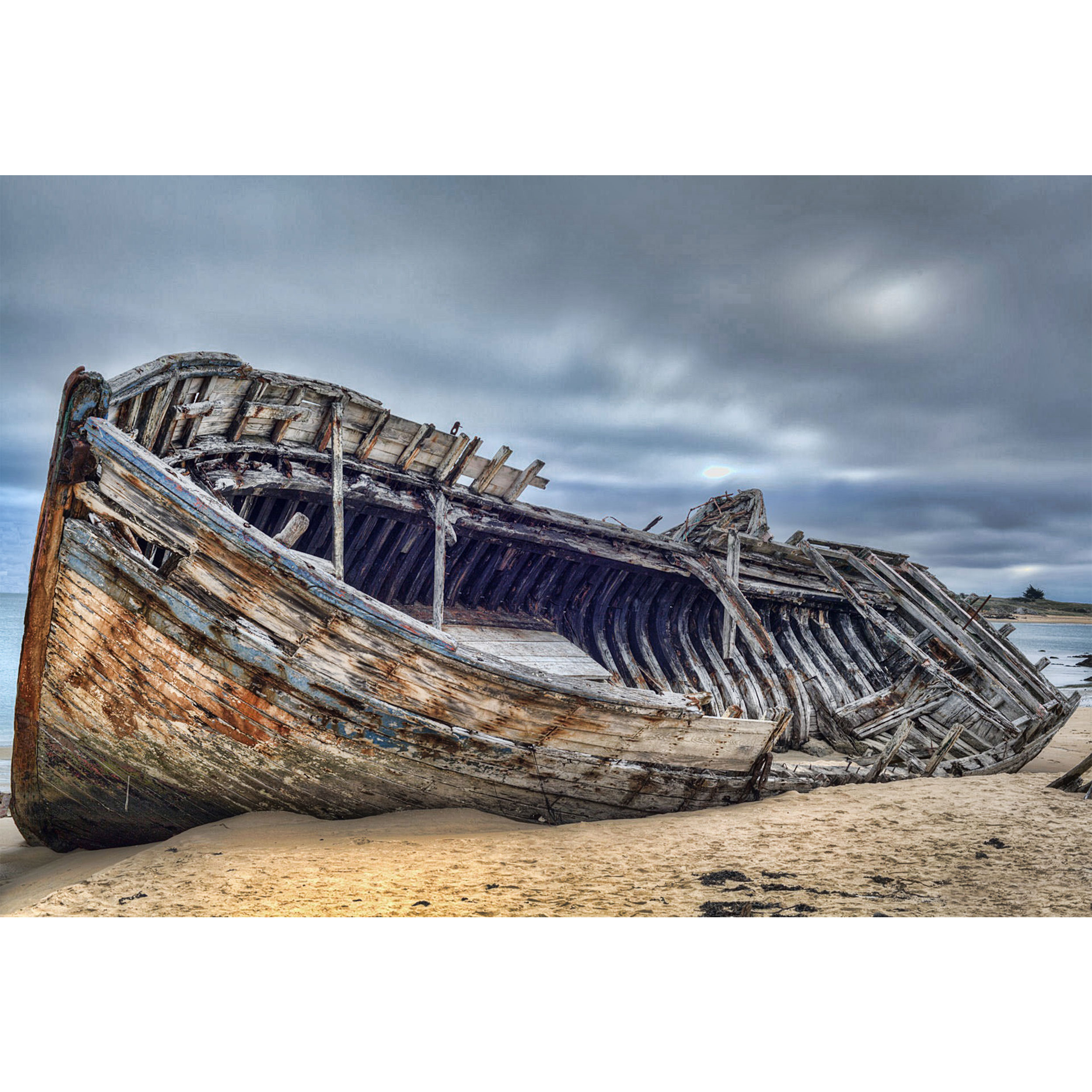 تابلو شاسی مدل کشتی شکسته و ساحل و آسمان T7175