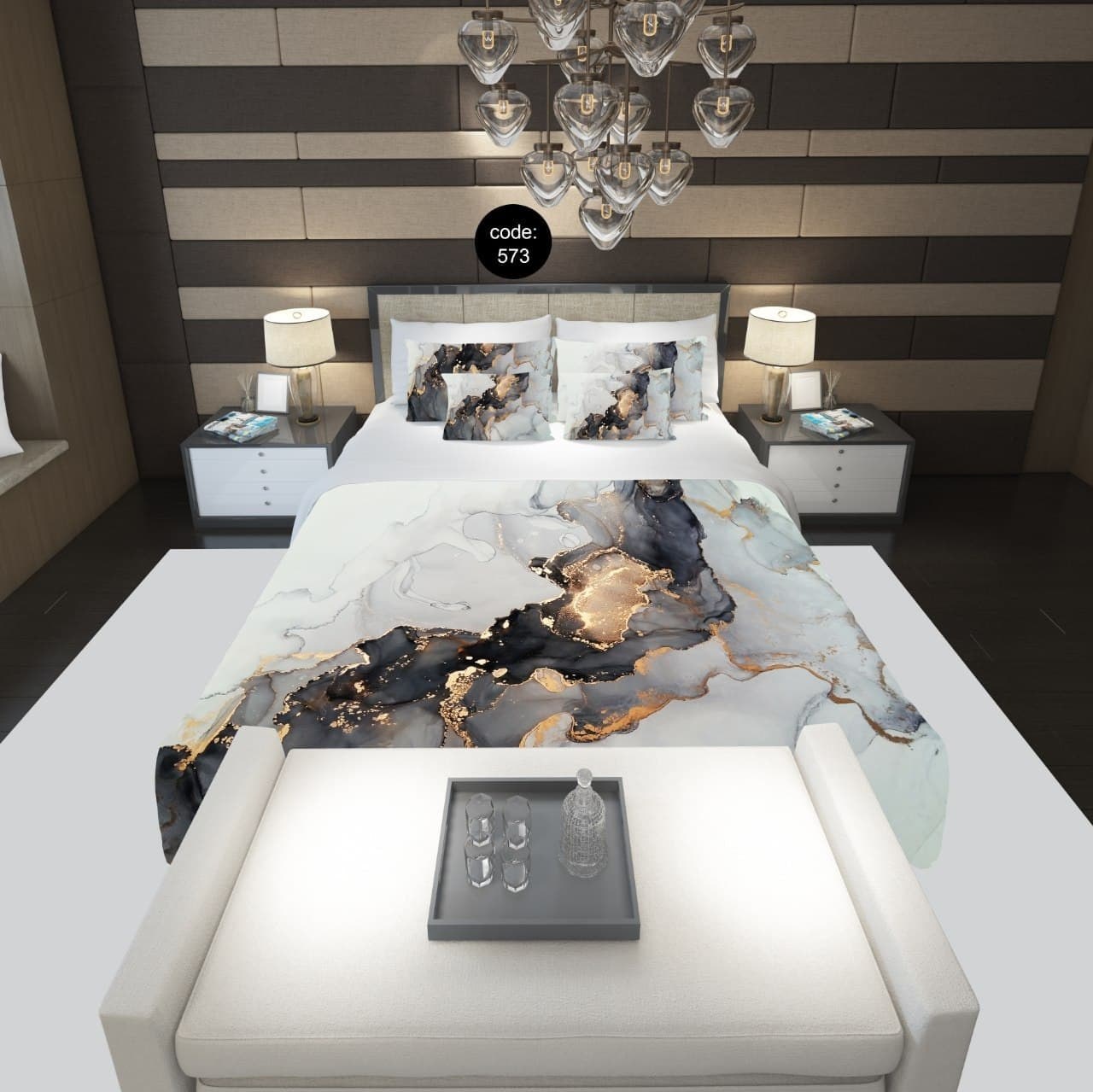 سرویس  روتختی دونفره 8تکه چاپی قابل ست با پرده با انتخاب جنس پارچه کد 573