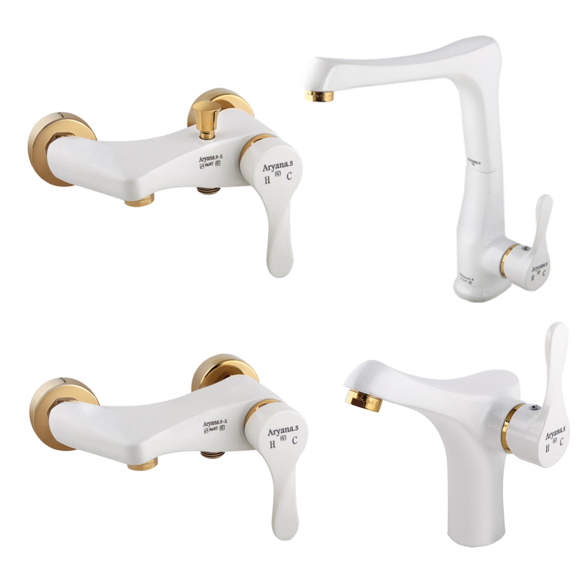 ست 4 عددی شیرآلات آریانا مدل کارن سفید طلایی 