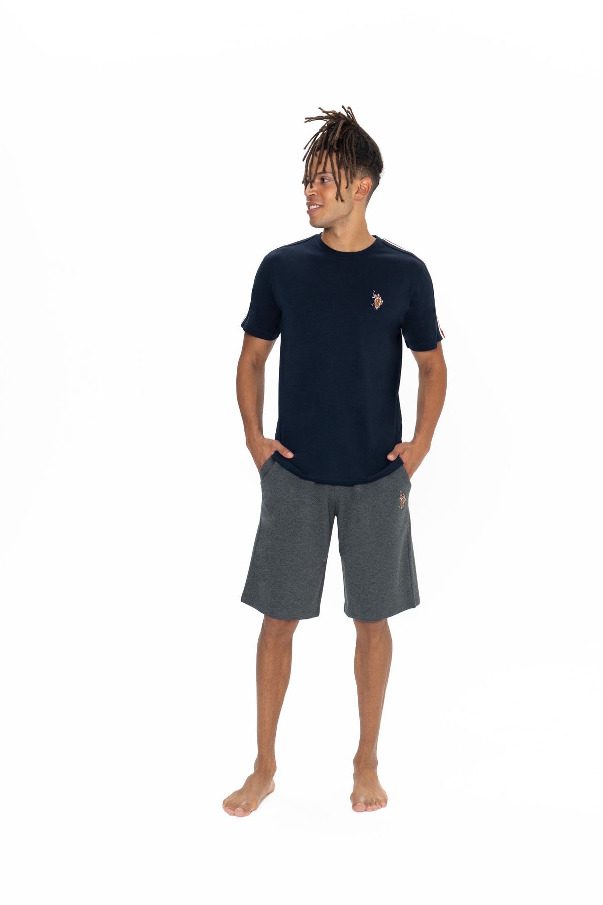 ست پیژامه آبی مردانه تیم شورت های تی شرت گرد یقه با مجوز اصلی جدید فصل US Polo Assn