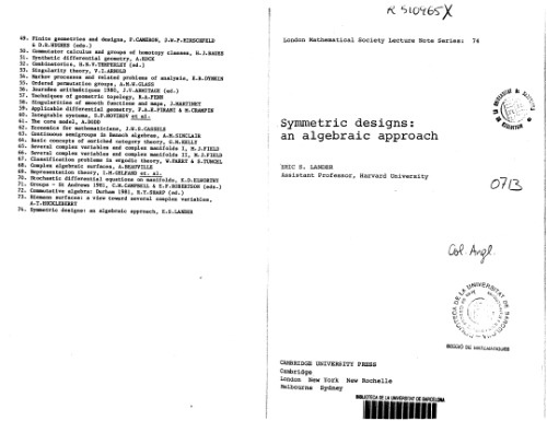 خرید و دانلود نسخه کامل کتاب Symmetric design: an algebraic approach
