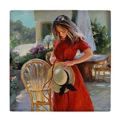   کاشی کارنیلا طرح نقاشی بانو و کلاه کد wkk3593